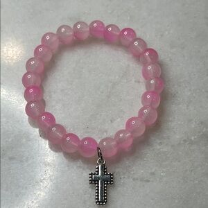 Chic Pink Bracelet with Silver Cross Charm